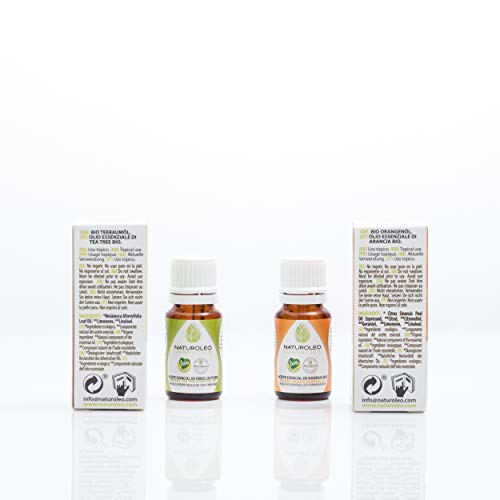 Naturoleo Cosmetics - Árbol de Té BIO + Naranja BIO - Pack Aceites Esenciales 100% Puros Ecológicos Certificados - 10 ml + 10 ml