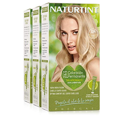 Naturtint Coloración 10N Rubio Alba, 100% Cobertura de canas y Hidratación, Ingredientes Vegetales y Aceites 100% Biobotánicos, Color Natural y Duradero, Sin Amoniaco, Parabenes, Siliconas, Pack de 3.