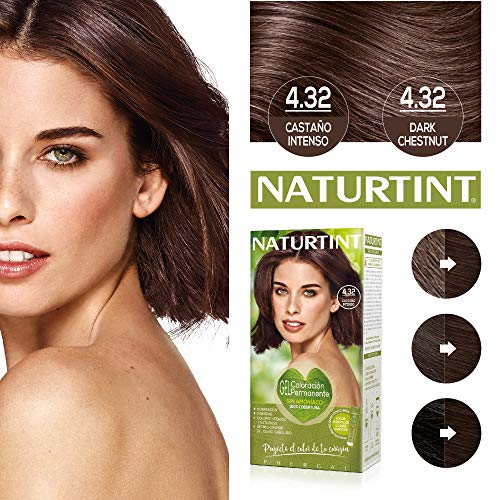 Naturtint Coloración 4.32 Castaño Intenso - 100% Cobertura de canas y Hidratación, Ingredientes Vegetales, Color Natural y Duradero, Tinte Sin Amoniaco, Parabenes, Siliconas – 170ml