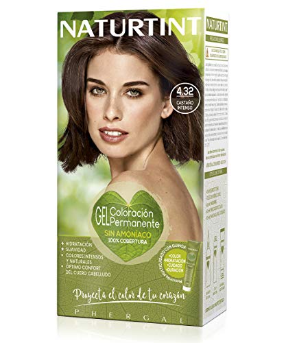 Naturtint Coloración 4.32 Castaño Intenso - 100% Cobertura de canas y Hidratación, Ingredientes Vegetales, Color Natural y Duradero, Tinte Sin Amoniaco, Parabenes, Siliconas – 170ml