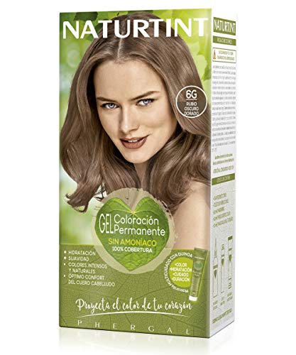 Naturtint Coloración 6G Rubio Oscuro Dorado - 100% Cobertura de canas y Hidratación, Ingredientes Vegetales, Color Natural y Duradero, Tinte Sin Amoniaco, Parabenes, Siliconas – 170ml