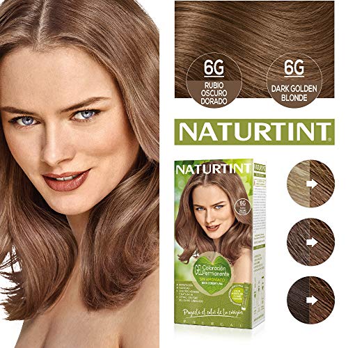 Naturtint Coloración 6G Rubio Oscuro Dorado - 100% Cobertura de canas y Hidratación, Ingredientes Vegetales, Color Natural y Duradero, Tinte Sin Amoniaco, Parabenes, Siliconas – 170ml