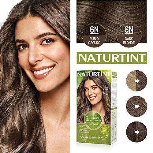 Naturtint Coloración 6N Rubio Oscuro, 100% Cobertura de canas y Hidratación, Ingredientes Vegetales y Aceites 100% Biobotánicos, Color Natural y Duradero, Sin Amoniaco, Pack de 3.