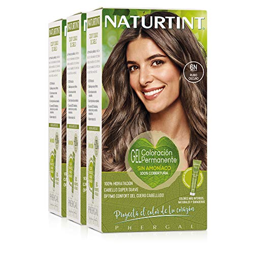 Naturtint Coloración 6N Rubio Oscuro, 100% Cobertura de canas y Hidratación, Ingredientes Vegetales y Aceites 100% Biobotánicos, Color Natural y Duradero, Sin Amoniaco, Pack de 3.