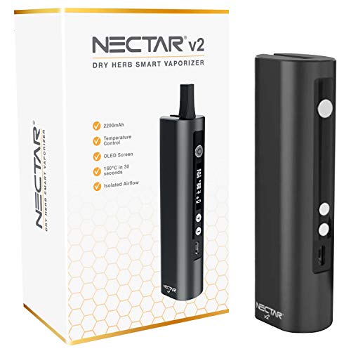 NECTAR Vaporizador Hierba Premium v2 | 2600mAh Batería, Flujo de Aire Aislado, Monitor OLED Control de Temperatura, 100C - 225C - 30s Tiempo de Calentamiento (Negro)