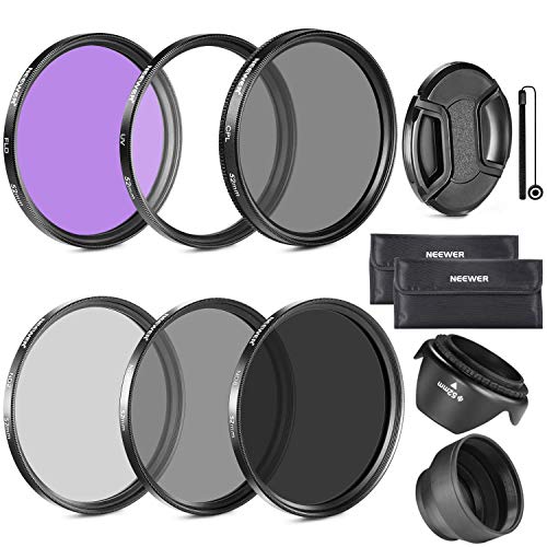 Neewer Filtro para Lentes de 52 mm Accesorio Kit:UV, CPL, FLD, ND2, ND4, ND8 y Parasol, Tapa de Lentes para Nikon D7100 D7000 D5200 D5100 D5000 D3300 D3200 D3100 D3000 D90 D80 DSLR