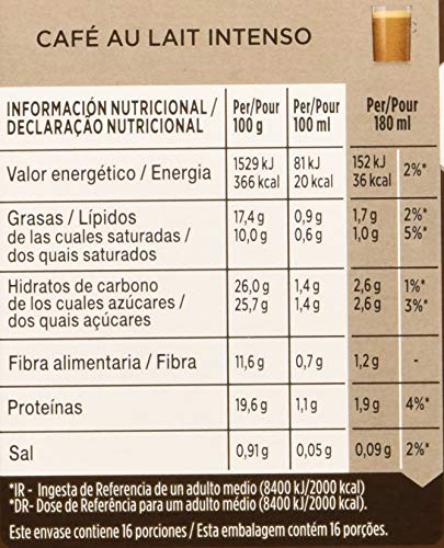 Nescafé Dolce Gusto - Café Con Leche Intenso, 16 cápsulas x 10 g, Total de 160 g