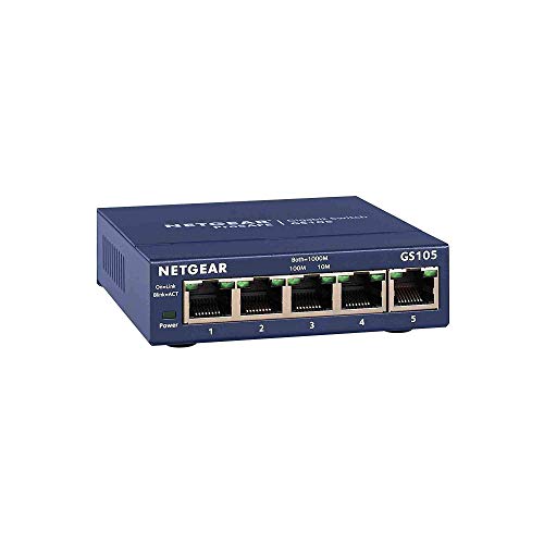 Netgear GS105GE Switch 5 Puertos 10/100/100, Switch Gigabit Unmanaged, Switch Ethernet de Sobremesa, Caja de Metal, Negro