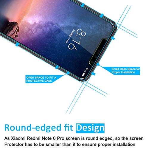 NEW'C 2 Unidades, Protector de Pantalla para Xiaomi Redmi Note 6 Pro, Antiarañazos, Antihuellas, Sin Burbujas, Dureza 9H, 0.33 mm Ultra Transparente, Vidrio Templado Ultra Resistente