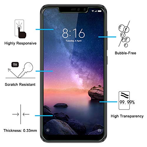 NEW'C 2 Unidades, Protector de Pantalla para Xiaomi Redmi Note 6 Pro, Antiarañazos, Antihuellas, Sin Burbujas, Dureza 9H, 0.33 mm Ultra Transparente, Vidrio Templado Ultra Resistente