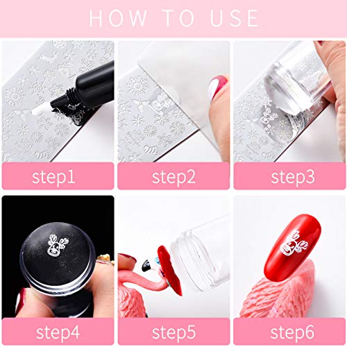 NICENEEDED Nail Art Stamping Kit con 4 Uds, Placas para Uñas, Plantillas de Sellos para Uñas, 1 estampadora de Uñas, 1 raspador de Uñas con Placas de Imagen de Patrones