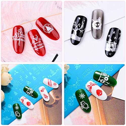 NICENEEDED Nail Art Stamping Kit con 4 Uds, Placas para Uñas, Plantillas de Sellos para Uñas, 1 estampadora de Uñas, 1 raspador de Uñas con Placas de Imagen de Patrones