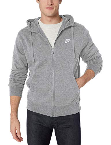 NIKE M NSW Club Hoodie FZ BB Sweatshirt, Hombre, dk Grey Heather/Matte Silver/(White), S