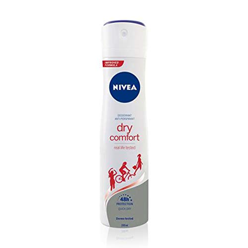 NIVEA Dry Comfort (1 x 200 ml), desodorante antitranspirante con protección 48 horas, spray desodorante de cuidado femenino testado en la vida real