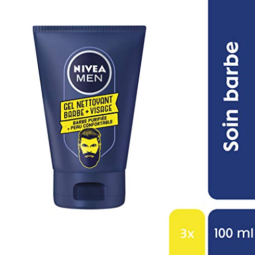 Nivea Men - Lote de 3 geles limpiadores para barba y rostro, 100 ml, cuidado de la barba suavizante con manzanilla, limpia la piel sin secar, kit de mantenimiento para barba corta y larga