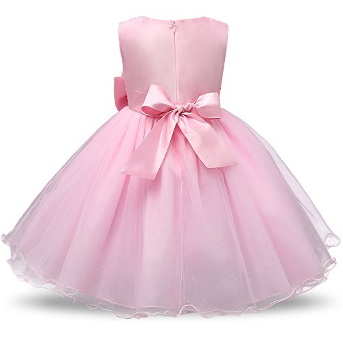 NNJXD Vestido de Fiesta de Princesa con Encaje de Flor de 3D sin Mangas para Niñas Talla(160) 7-8 Años Rosa