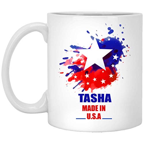 Nuestro nombre es Tazas de barro para hombres y mujeres - TASHA Made In USA Flag Acuarela - Las mejores tazas de café de té sarcástico para él, ella en el día de la madre - Cerámica blanca