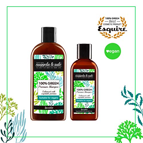 Nuggela & Sulé Champú 100% Green Apto Veganos 100ml/3,38Fl.Oz Formato Viaje. Potente fórmula activos naturales. Nutre y fortalece. SIN: sulfatos, siliconas, parabenes. MEJOR PRODUCTO ESQUIRE MAGAZINE.