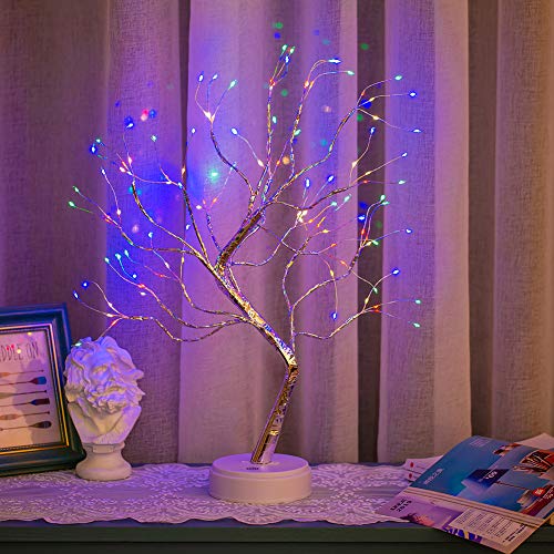 Nuptio Abedul con Luces, Árbol de Ramitas Bonsai Árbol de 1.6 Pies Árbol de Navidad Árboles Iluminados para Decoración Fiesta en Casa Cumpleaños Boda Decoración Interior (Luz Multicolor, 1 Pieza)