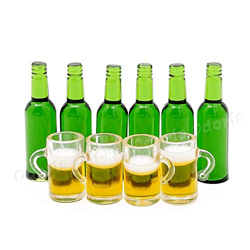 Odoria 1/12 Miniatura 6pz Botellas de Cerveza y 4pz Jarras Cocina Accesorio para Casa de Muñecas