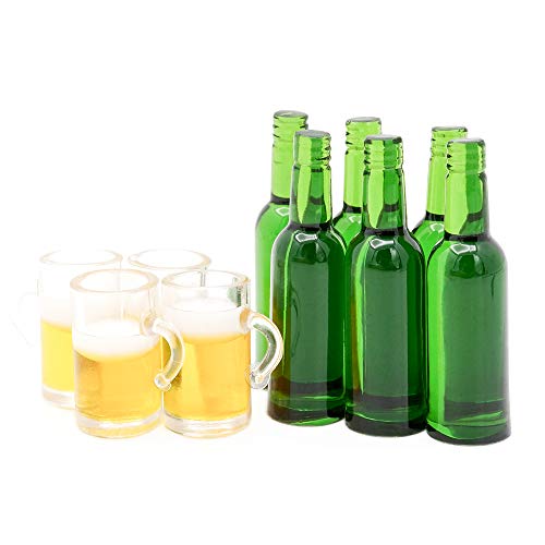 Odoria 1/12 Miniatura 6pz Botellas de Cerveza y 4pz Jarras Cocina Accesorio para Casa de Muñecas