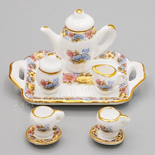 Odoria 1/12 Miniatura 8PZ Conjunto de Tazas de Té Porcelana Cocina Accesorio para Casa de Muñecas