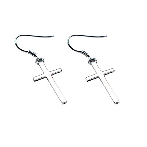 Onefeart Plata de ley 925 Pendientes de gota Para mujeres niñas Cruzar Forma Religious Significado 11MMx24MM Plata