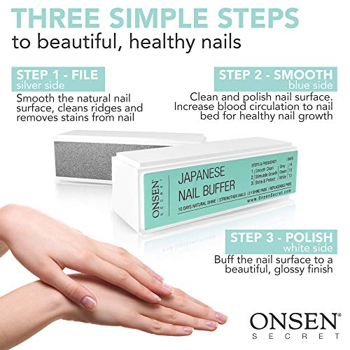 Onsen Professional Nail Buffer, bloque de pulido de uñas Ultimate Shine con métodos de pulido de 3 vías, lima de uñas suave y brillante después de Onsen, cuidado óptimo de las uñas