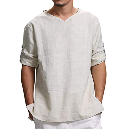 Overdose Camisetas Hombres Blusa De Lino De Color Puro De Verano Nuevo para Hombre Blusa De Moda Cómoda Elegante Tallas Grandes para Bodas Oferta Informal Italianas Ibicenca