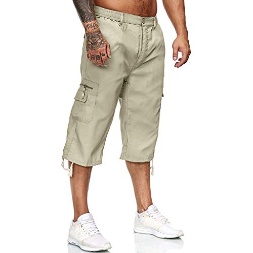 Overdose Pantalones Piratas Hombre Pantalones Outdoor para Hombre Pantalones Multibolsillos con Cintura Elástica hasta La Pantorrilla Pantalon Militar Hombre