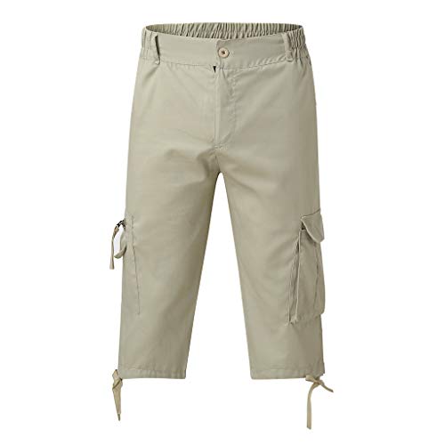 Overdose Pantalones Piratas Hombre Pantalones Outdoor para Hombre Pantalones Multibolsillos con Cintura Elástica hasta La Pantorrilla Pantalon Militar Hombre