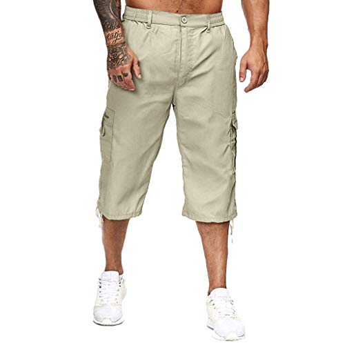 Overdose Pantalones Piratas Hombre Pantalones Outdoor para Hombre Pantalones Multibolsillos con Cintura Elástica hasta La Pantorrilla Pantalon Militar Hombre