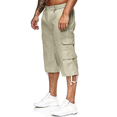 Overdose Pantalones Piratas Hombre Pantalones Outdoor para Hombre Pantalones Multibolsillos con Cintura Elástica hasta La Pantorrilla Pantalon Militar Hombre