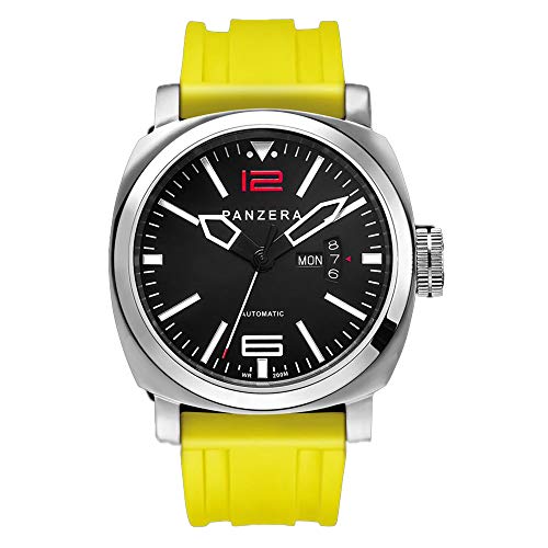 Panzera Aquamarine Atlantic Sumberge Automático Diver Silicona Acero Negro Amarillo Fecha Reloj Hombre