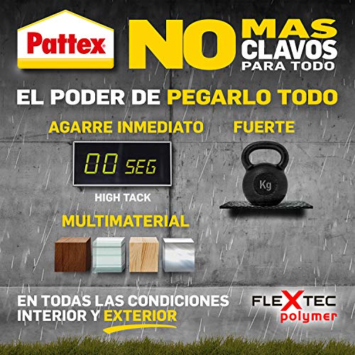 Pattex No Mas Clavos Para Todo HighTack Adhesivo de montaje resistente a temperaturas extremas, pegamento fuerte en superficies húmedas, Blanco, 1 tubo x 142 g