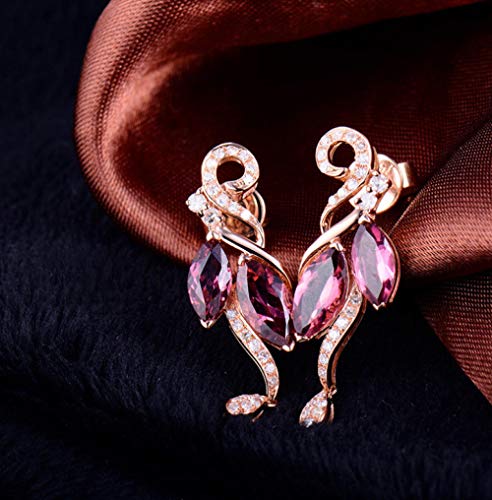 Pendientes Colgantes de Plata esterlina sólida de Cristal Rojo Vintage para Mujer Pendientes de Oro Rosa Pendientes al por Mayor