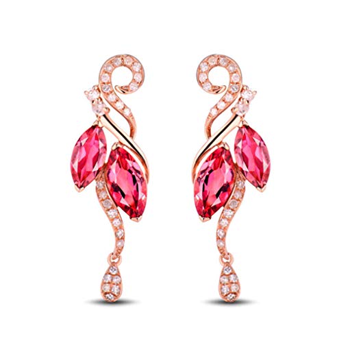 Pendientes Colgantes de Plata esterlina sólida de Cristal Rojo Vintage para Mujer Pendientes de Oro Rosa Pendientes al por Mayor