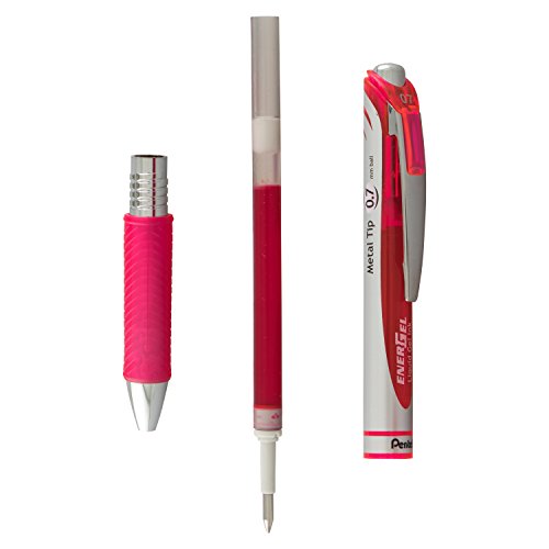 Pentel Tinta del Repuesio para Rodante y Lancelot Bolígrafo de Gel, mm 0,7 Punta de Metal, Tinta Rosa, 12 Unidades (LR7-P), Rose Bonbon