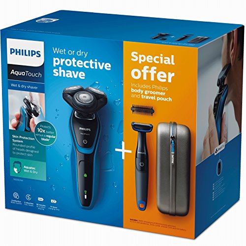 Philips AquaTouch - Afeitadora (Máquina de afeitar de rotación, SH50, 2 año(s), Negro, Azul, LED, Batería)