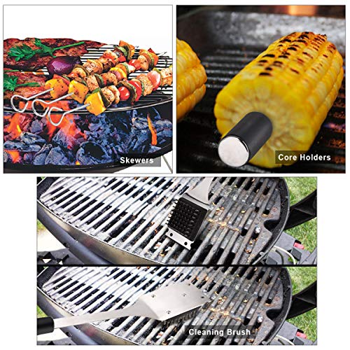 PHILORN Herramienta Barbacoa [20Pcs] Accesorios de Barbacoa de Acero Inoxidable, Utensilios Parrilla con Espátula Pinzas Tenedores Pinceles Brochetas Sostenedores Maíz y Bolsa Fácil de Transportar