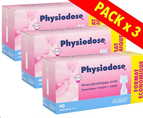 Physiodose Sérum physiologiques Lot de 3 boîtes de 40 unidoses + 10 Sachets de 2 Compresses Stériles 7,5x7,5cm …