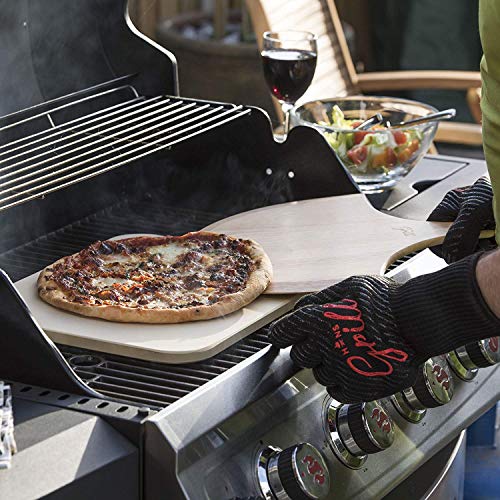 Piedra de Pizza para Horno y Parrilla con Tabla de Madera Hans Grill| Larga Duración, Buen Espesor y de Madera Real, Rectangular y Fácil de Manipular | Apta para Tartas, Pasteles, Pan, Calzones, y Más