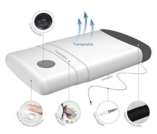 Pikolin Home - Almohada viscoelástica con altavoces, firmeza media, 35x70cm, altura 14cm