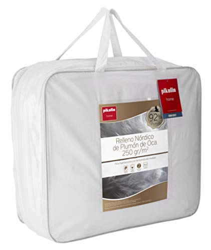 Pikolin Home - Edredón/Relleno nórdico natural de plumón de oca 92%, funda 100% algodón de percal, 250gr/m², 240x220cm-Cama 150/160 (Todas las medidas)