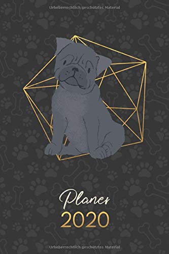 Planer 2020: Terminkalender Wochenplaner Monatsplaner  - Mops schwarz (12 Monate Jan bis Dez - Kalender - Hund)