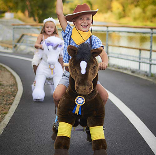 PonyCycle Oficial Primo K Serie Paseo a caballo Juguete Felpa Caminando Animal caballo marrón oscuro para 4-9 años tamaño pequeño K45