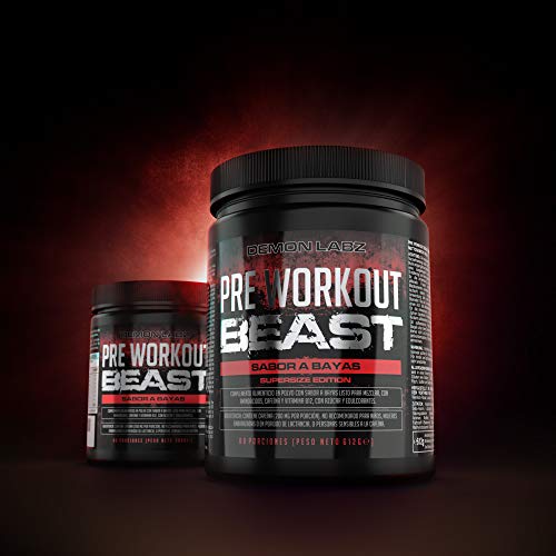 Pre Workout Beast (Sabor Frutas del Bosque) - Suplemento Potente pre-Entreno con Creatina, Cafeína, Beta-Alanina y Glutamina (Envase de 306 Gramos - 40 Porciones)