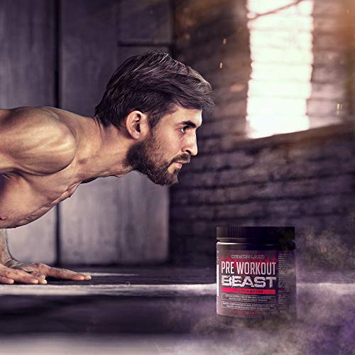 Pre Workout Beast (Sabor Frutas del Bosque) - Suplemento Potente pre-Entreno con Creatina, Cafeína, Beta-Alanina y Glutamina (Envase de 306 Gramos - 40 Porciones)