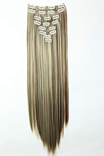 Prettyshop XXL Set de 8 piezas de extensiones de pelo clip de 60 cm, resistentes al calor, lisas