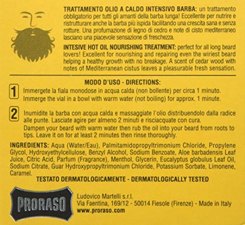 Proraso Tratamiento aceite caliente para barba aroma madera y especias 4 x 17 ml